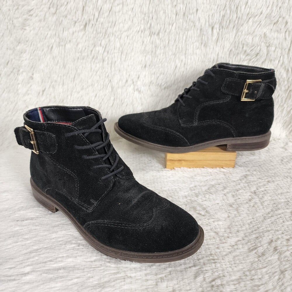 Tommy Hilfiger Julea Suede Black Oxford Ankle Bootie Women's Size 8.5